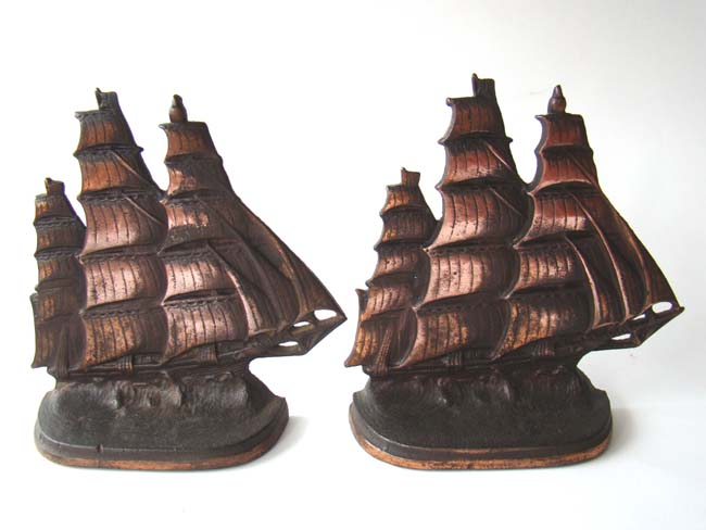 A pair of Clipper Ship bookends by Bronze Met circa 1924